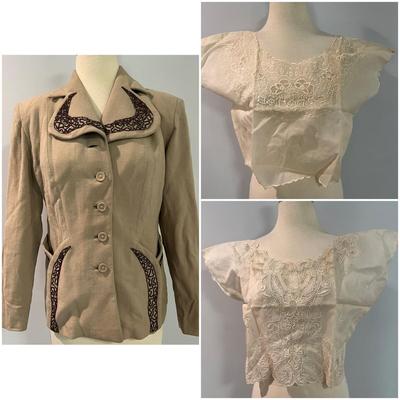 1940’s Lot - Gabardine Beaded Jacket + 2 Embroidered Tops