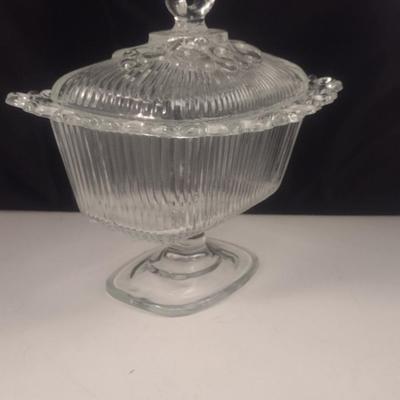 Vintage Indiana Glass Lace Edge Pedestal Candy Dish with Lid
