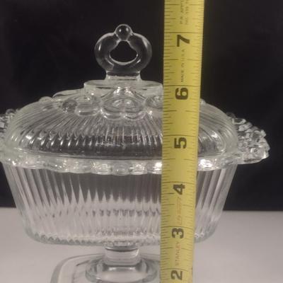 Vintage Indiana Glass Lace Edge Pedestal Candy Dish with Lid