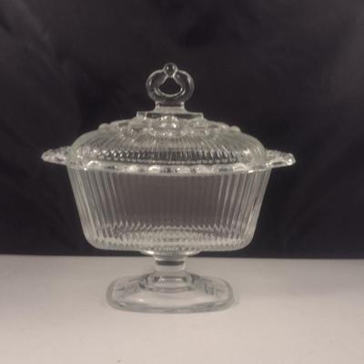 Vintage Indiana Glass Lace Edge Pedestal Candy Dish with Lid