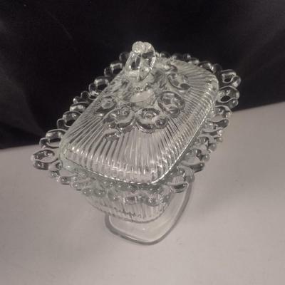 Vintage Indiana Glass Lace Edge Pedestal Candy Dish with Lid