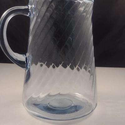 Blue Glass Pitcher with Swirl Pattern and Ice Lip