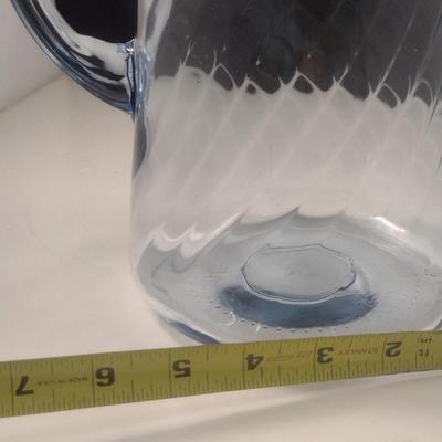 Blue Glass Pitcher with Swirl Pattern and Ice Lip