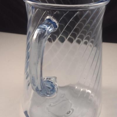 Blue Glass Pitcher with Swirl Pattern and Ice Lip