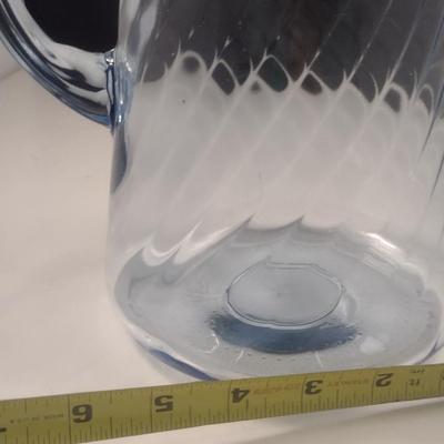 Blue Glass Pitcher with Swirl Pattern and Ice Lip