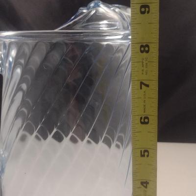 Blue Glass Pitcher with Swirl Pattern and Ice Lip