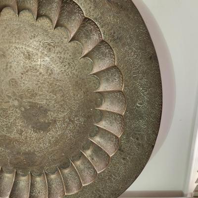 Large 28.5" Diameter Incised Brass Tray Wall Art
