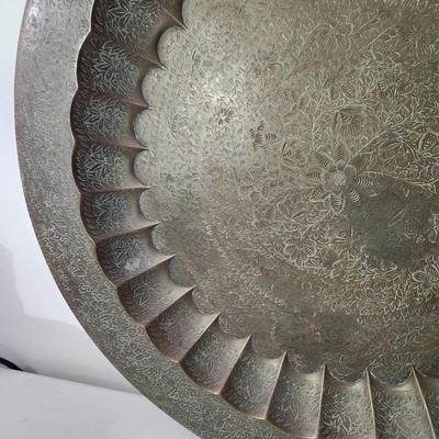 Large 28.5" Diameter Incised Brass Tray Wall Art