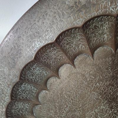 Large 28.5" Diameter Incised Brass Tray Wall Art