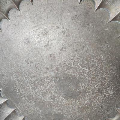 Large 28.5" Diameter Incised Brass Tray Wall Art