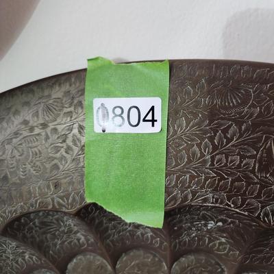Large 28.5" Diameter Incised Brass Tray Wall Art
