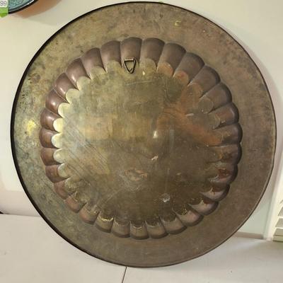 Large 28.5" Diameter Incised Brass Tray Wall Art