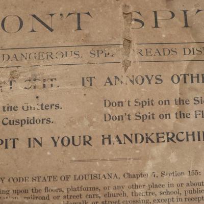 Don't Spit! Warning Sign, New Orleans, 1913