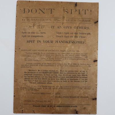 Don't Spit! Warning Sign, New Orleans, 1913