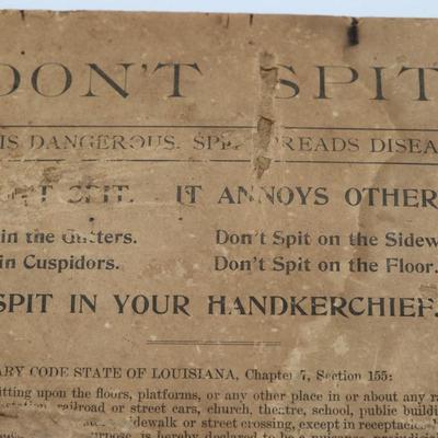 Don't Spit! Warning Sign, New Orleans, 1913