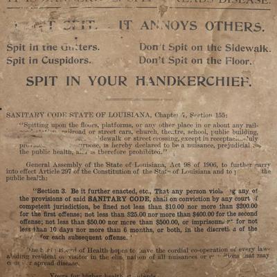 Don't Spit! Warning Sign, New Orleans, 1913