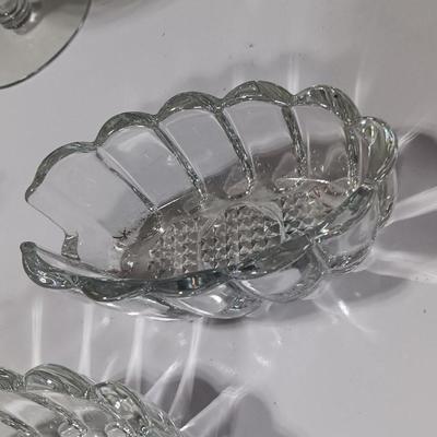 Princess House glass candle holders and glass vases with two spoon rests