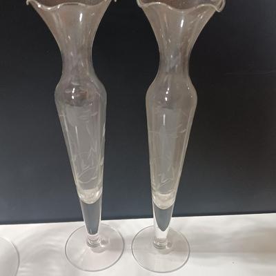 Princess House glass candle holders and glass vases with two spoon rests