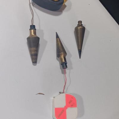 Three Solid brass surveyor Plum bob weight vintage pendulum for transit with Gammon reels