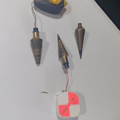 Three Solid brass surveyor Plum bob weight vintage pendulum for transit with Gammon reels