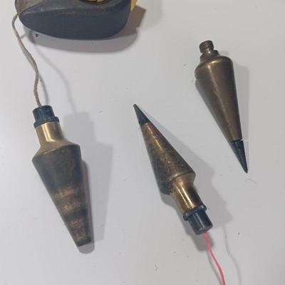 Three Solid brass surveyor Plum bob weight vintage pendulum for transit with Gammon reels
