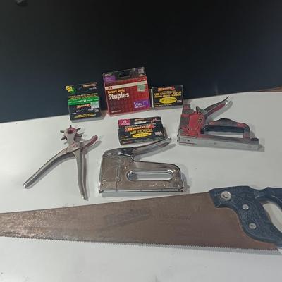 Leather punch = Staplers - and a hand saw
