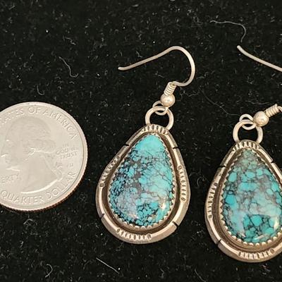 Turquoise Drop Earrings - Signed P.M.