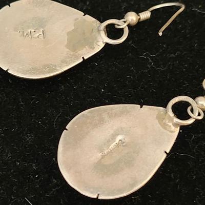 Turquoise Drop Earrings - Signed P.M.