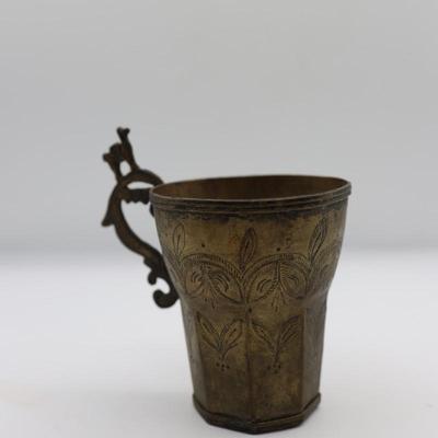 Antique South American Spanish Colonial Engraved Llama Mug
