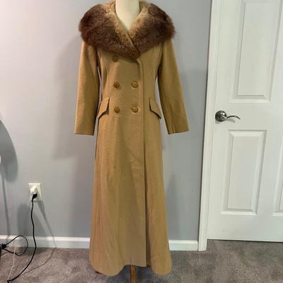 Vintage Fur Collar Maxi Wool Coat