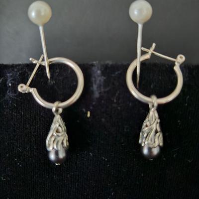 Sterling and Grey Pearl drop earrings