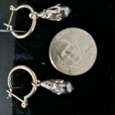 Sterling and Grey Pearl drop earrings