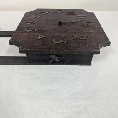 Antique Mission Style Wooden Clock With Key
