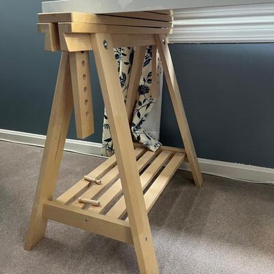 New Ikea Linnmon White Desk Table, Beech Wood Trestle Shelf Legs