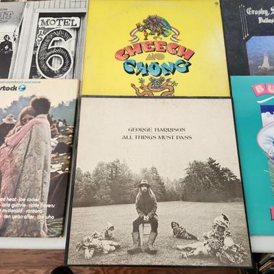 Record Albums lot Bread Kenny Loggins, Woodstock Moddy Blues Cheech & Chong CSNY, George Harrison