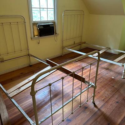 PAIR ANTIQUE TWIN SIZE IRON BEDS