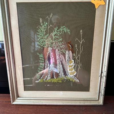 CREWEL ART SQUIRREL FRAMED