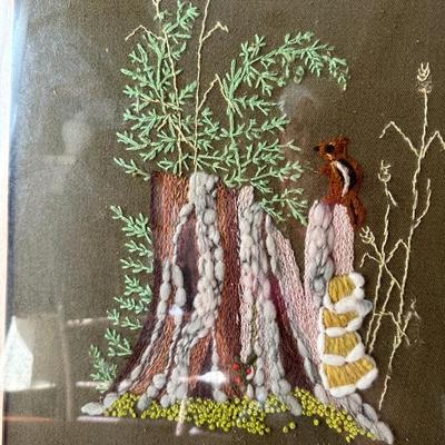 CREWEL ART SQUIRREL FRAMED