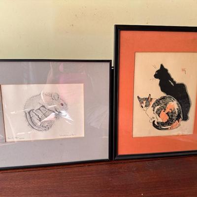 CAT AND MOUSE FRAMED ART LOT