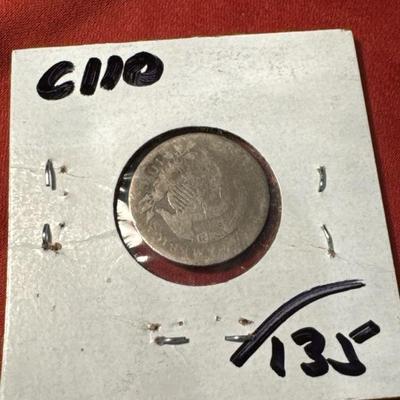 1820 BUST LARGE 0 IN DATE 10c silver U S coin c110