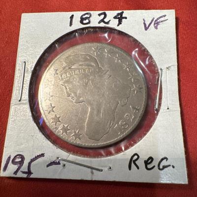 1824/4 50c VF Bust Half Dollar Overdate Original