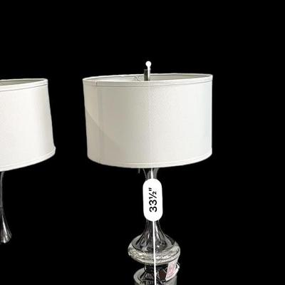 Pair of Modern lamps Glass & Metal w/ white shades