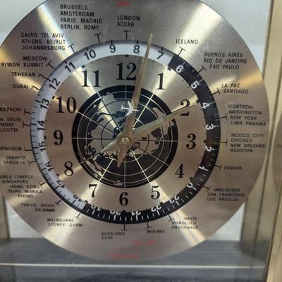 Vintage Marble Gold Glass Gold Face Mantle World Clock