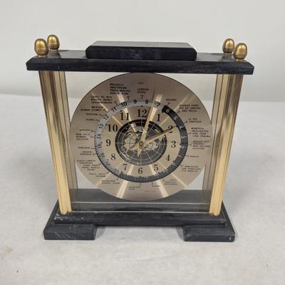 Vintage Marble Gold Glass Gold Face Mantle World Clock