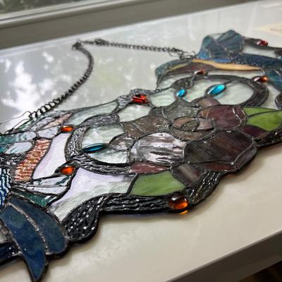 24" Wide Hummingbird Faux Stained-Glass Window Hanging