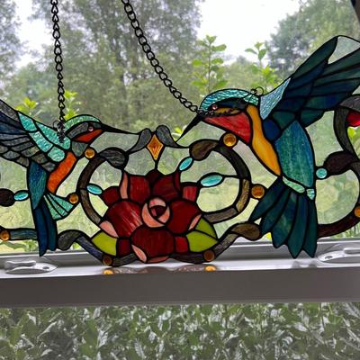 24" Wide Hummingbird Faux Stained-Glass Window Hanging