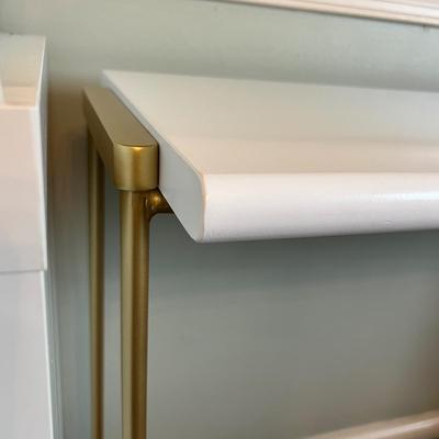 White Sayer Console Table Gold Metal Legs Wood Shelf