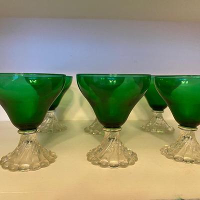 Set of six Forest Green vintage Burple sherbet/Champagne coupe glasses