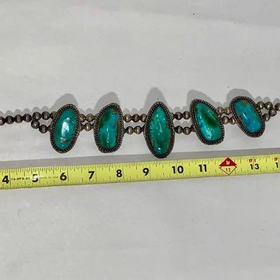 Large Native American Pawn Silver & Turquoise Necklace