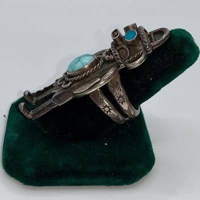Native American Pawn Silver & Turquoise Kachina Ring
